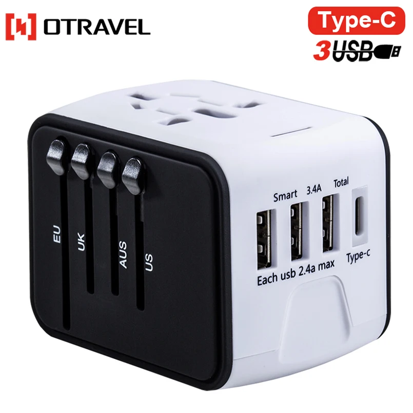 Factory selling universal world wide plug with 5V 3.4A 3 USB &1 Type-C port travel adapter