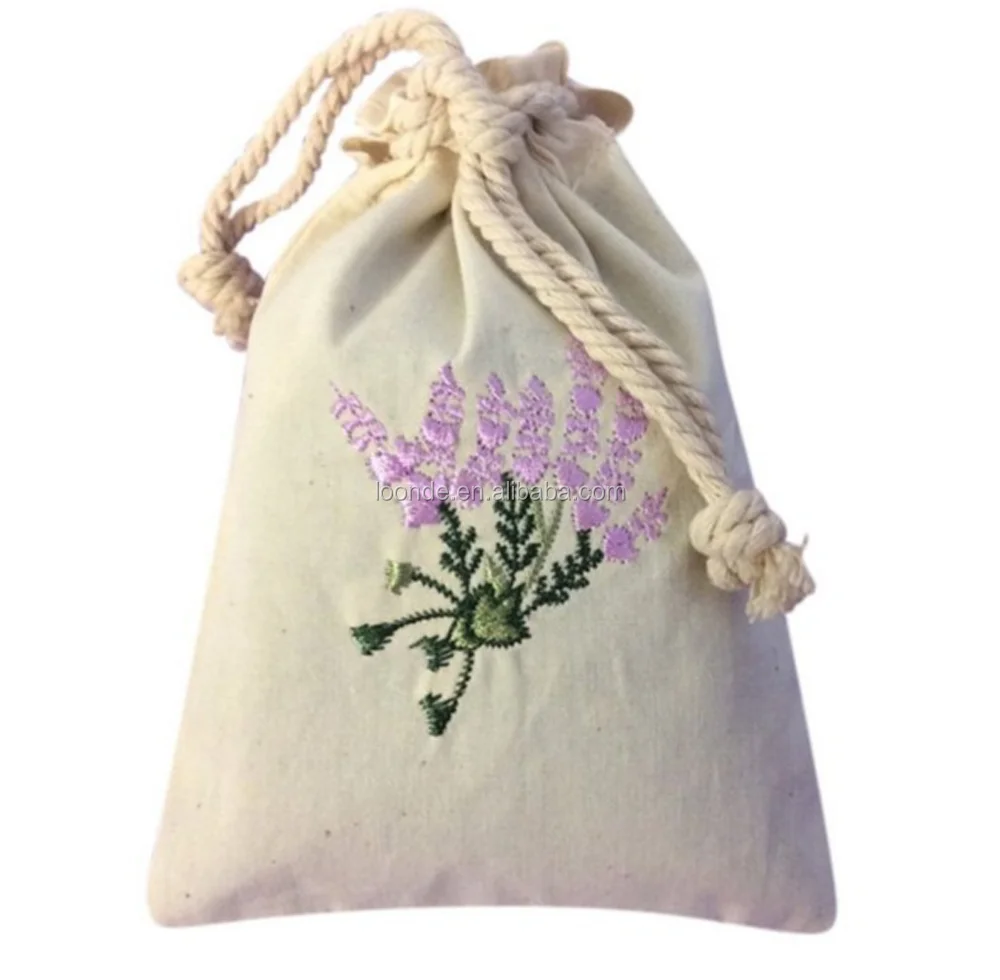 Lavender Sachet in an Embroidered Muslin Bag Wedding or Shower Favors