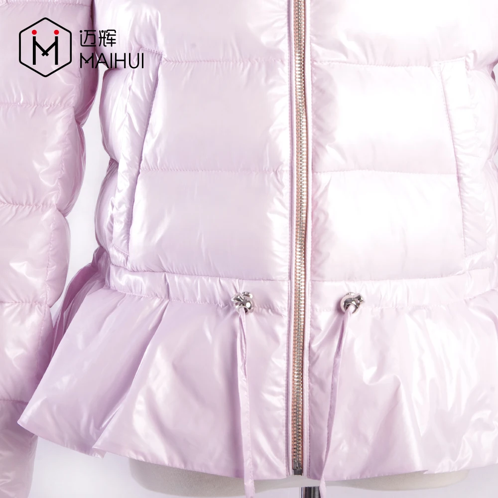 Women Short Quilted Jackets Hem Flounce Girls Padded Jacket