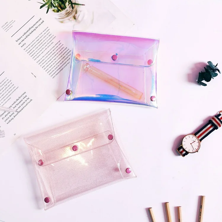 Gulidd pvc travel pink custom cosmetic bag cases mini transparent holographic clear makeup cosmetic bag for women