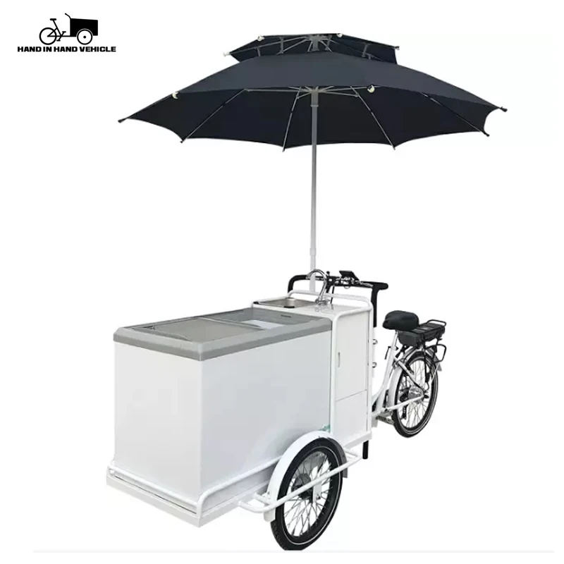 
Outdoor push drinking bike solar power ice cream cart freezer electric tricycle for sale street vending electric ice cream bike 