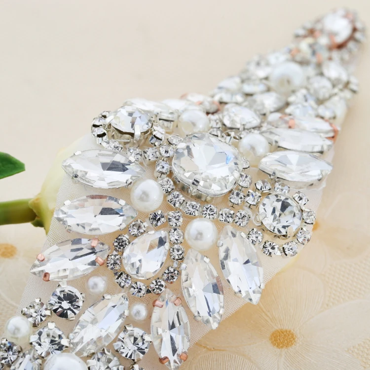 Glass Crystal Rhinestone Chain Bridal Dress Decoration Rhinestones Trim Silver Base Applique for clothes