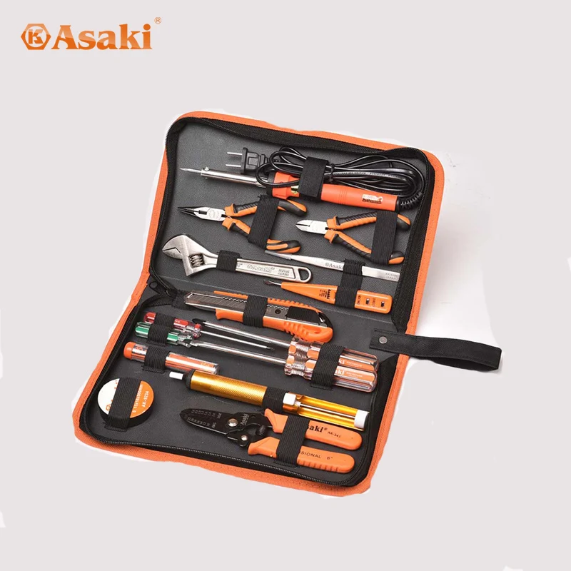 ASAKI AK-9830 15PCS Home Use Electronic Repairing Tool Set Electrician Hardware Hand Tool Set Wrench Stripper Utility Knife Set