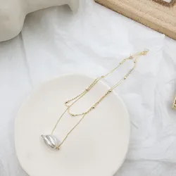 girls real 18k gold plated brass chain baroque irregular pearl necklace double multilayer gold plated real freshwater necklace