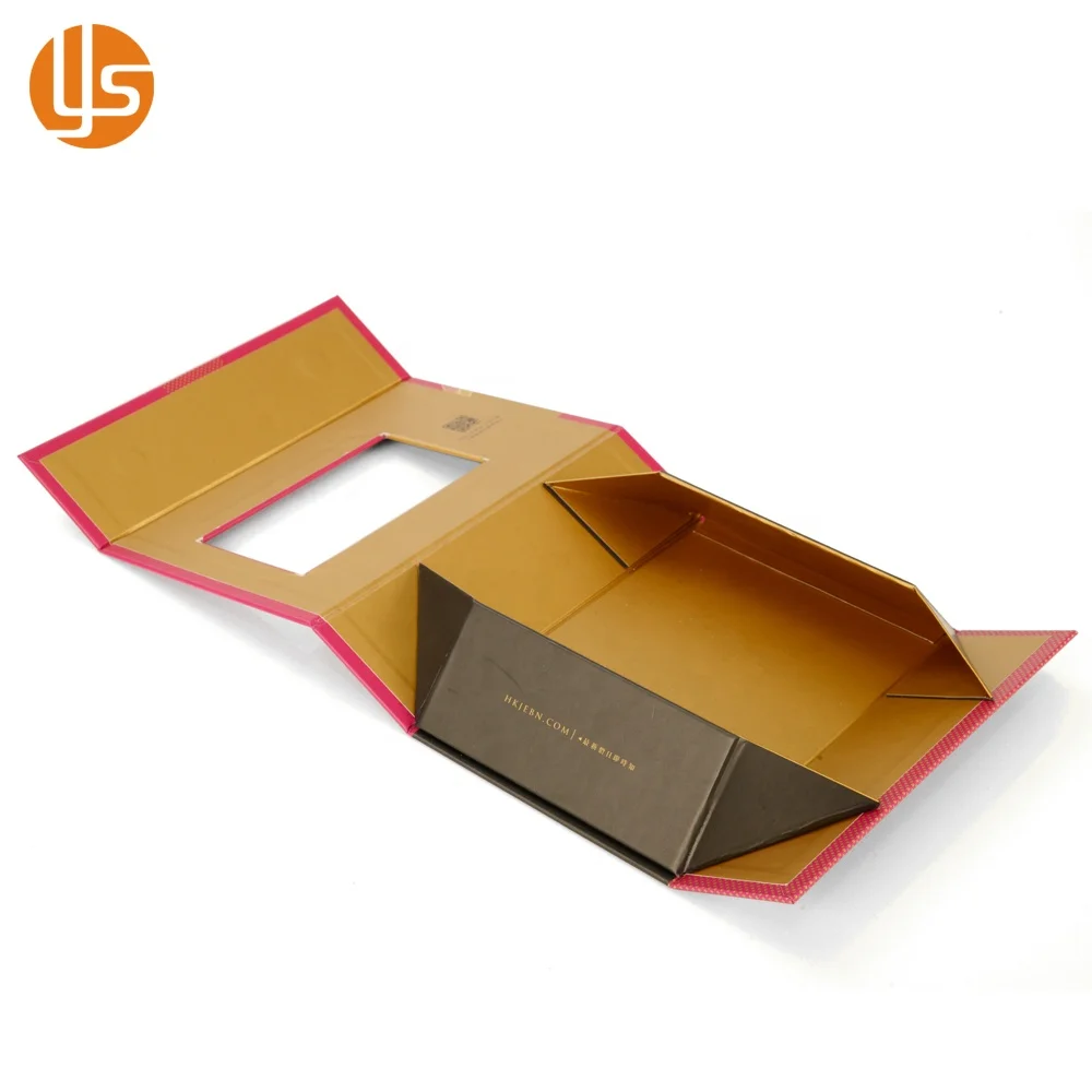 Custom printed card board book shaped flip top box folding foldable magnetic wine gift box with clear Window