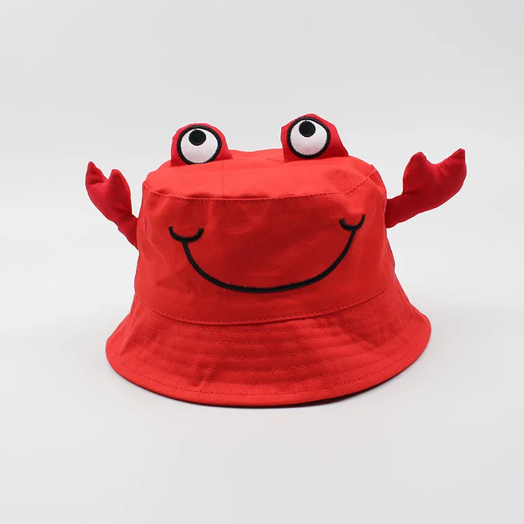 Fashion Cartoon Crab Sun Hats For Children Wholesale Kids Bucket Hats 100% Cotton