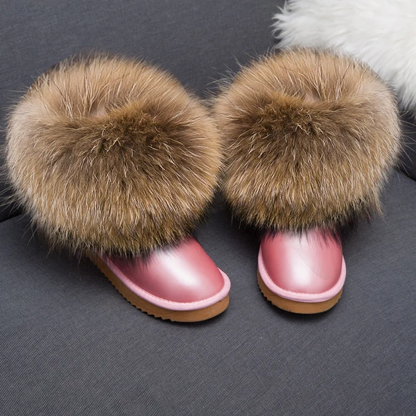 Best quality waterproof slippery raccoon fur boot fox fur snow boot