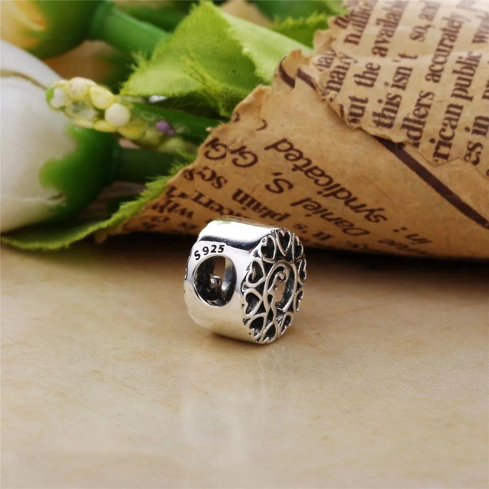 Slovehoony Simple Round Arabic Love Script Charms Beads Fit For Europe Snake Bracelet 925 Sterling Silver Heart Bead DIY Jewelry