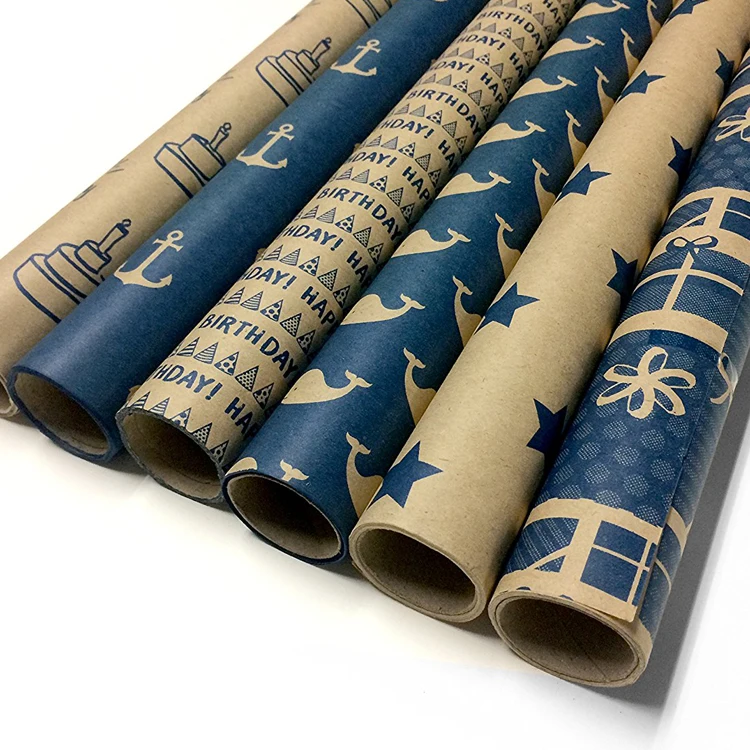 
OEM Acceptable Various Patterns Printed Kraft Paper Birthday Gift Wrapping Paper 