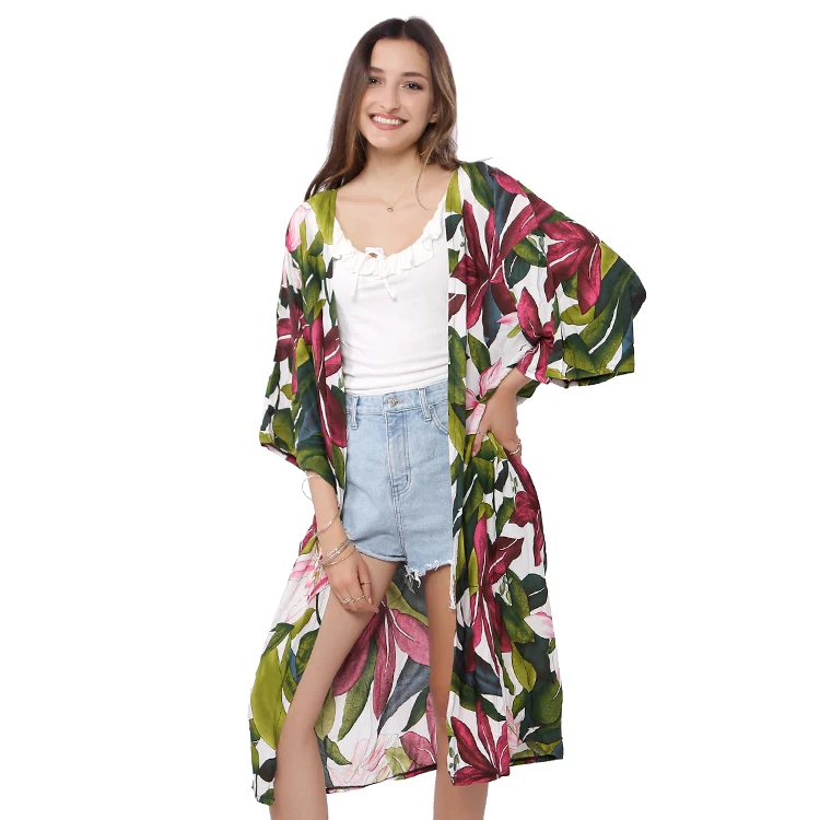 
New design short sleeve womens floral kimono floral printed kimono cardigan 