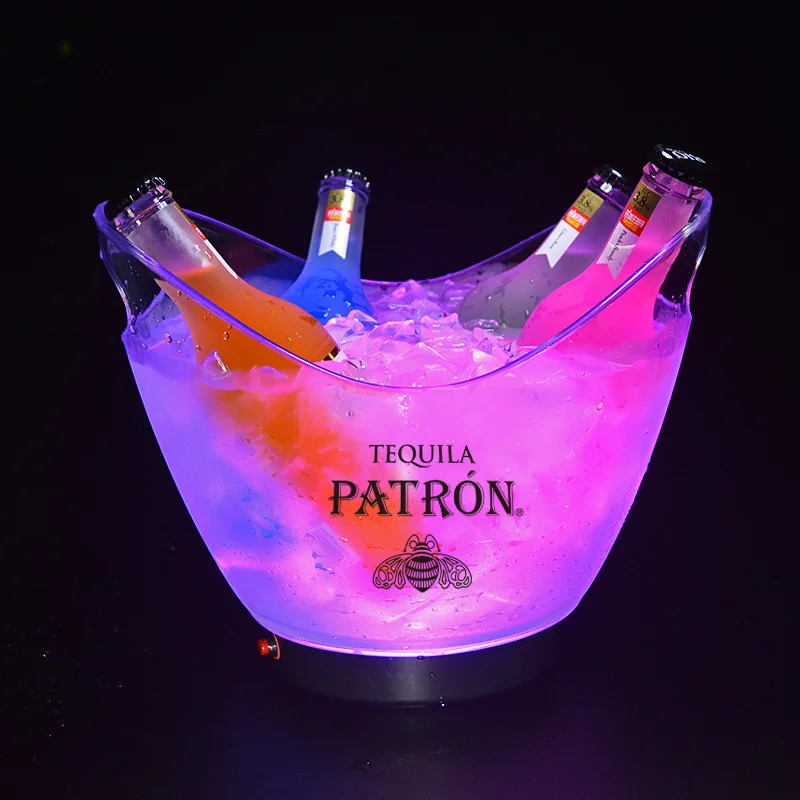 Акриловое светодиодное освещение, светодиодное ведро для льда с ручкой, акриловое ведро для льда с логотипом с крышкой