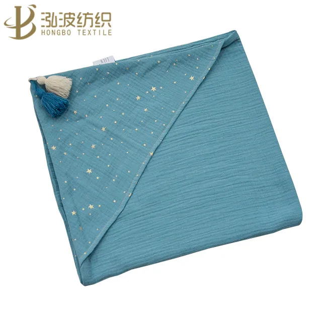 Gold Star 4 Layer,6 Layer, 8 Layer Gauze Muslin Organic Cotton Baby Hooded Bath Towel Printing Or Solid color Kid Towels