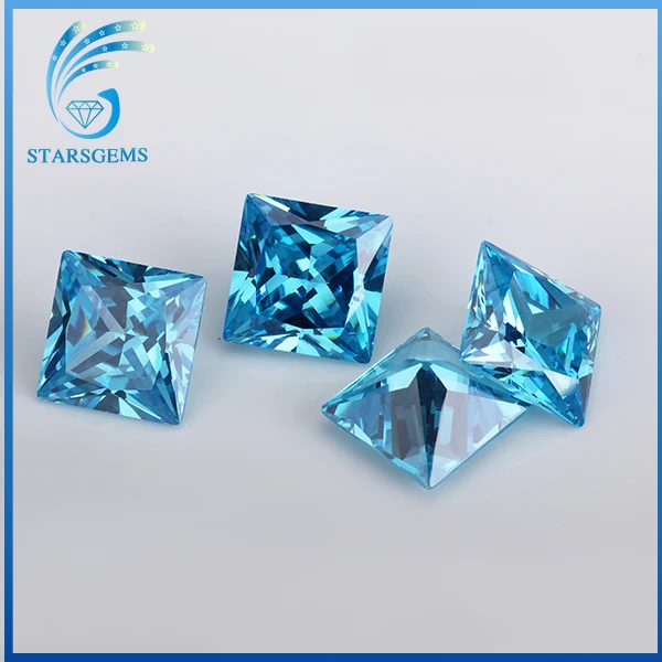 
loose square gemstone brilliant princess cut blue cubic zirconia gem stone 