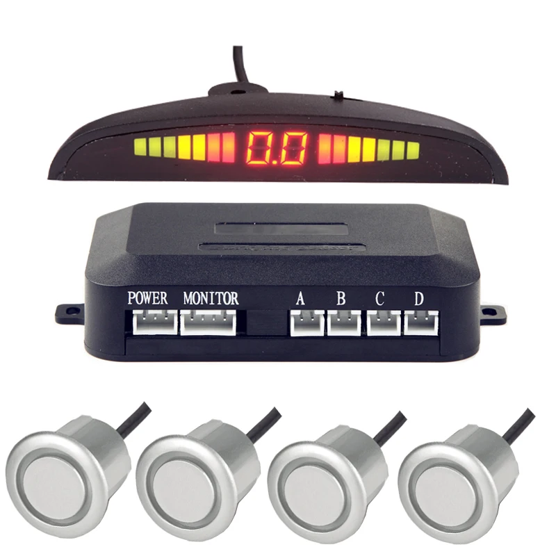 4 pcs 18.5mm Metal clip LED digital display Parking Sensors Car Reverse Backup Radar System with waterproof connector