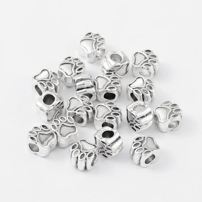 PandaHall Tibetan Style European Style Paw Print Antique Silver Beads