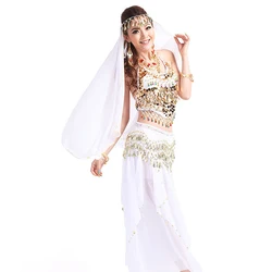Manufacturer Direct Selling 11 colors Oriental Belly Dance Costume Indian Costumes Sequin Coins Tops and Skirt Set for Women