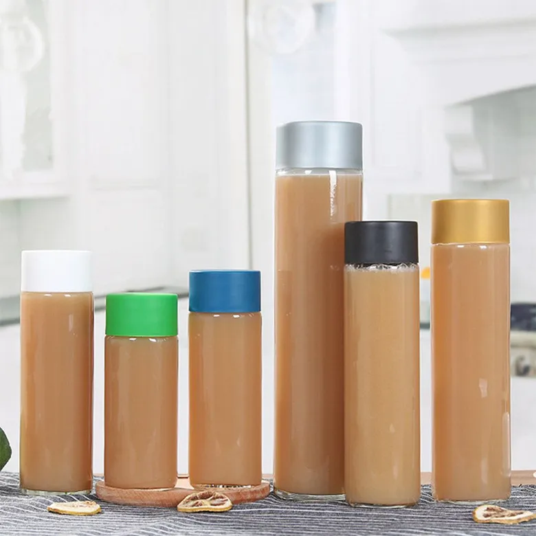 250ml 300ml 350ml 400ml 500ml transparent voss shape glass bottle for water/ juice /beverage with screw cap