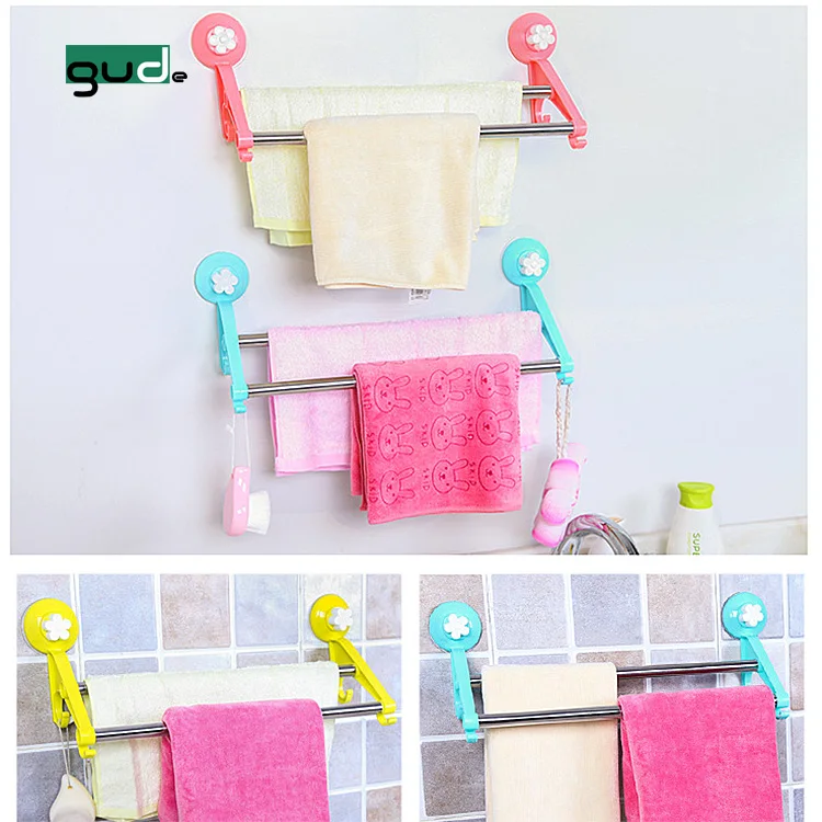 Manufacturer of bath plastic Suction-cup double pole towel rack/towel shelf