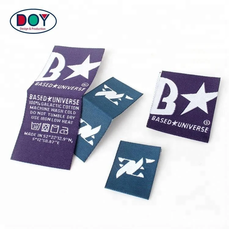 Jacquard Factory Custom Name Logo Cheap Centerfold Woven Wasah Care Labels and Hem Tags for Clothes