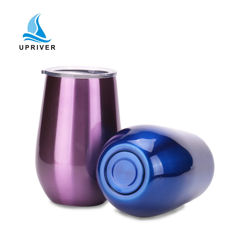 
12oz Wine Tumbler - Vacuum Insulated Double Wall Stemless Wine Glass - 12 oz 18/8 Stainless Steel Silver Travel Mug 