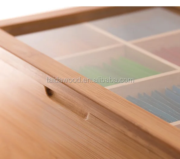 Завод Cao county Taida, деревянный ящик для хранения чая из бамбукового материала с 8 отсеками и стеклянным окном