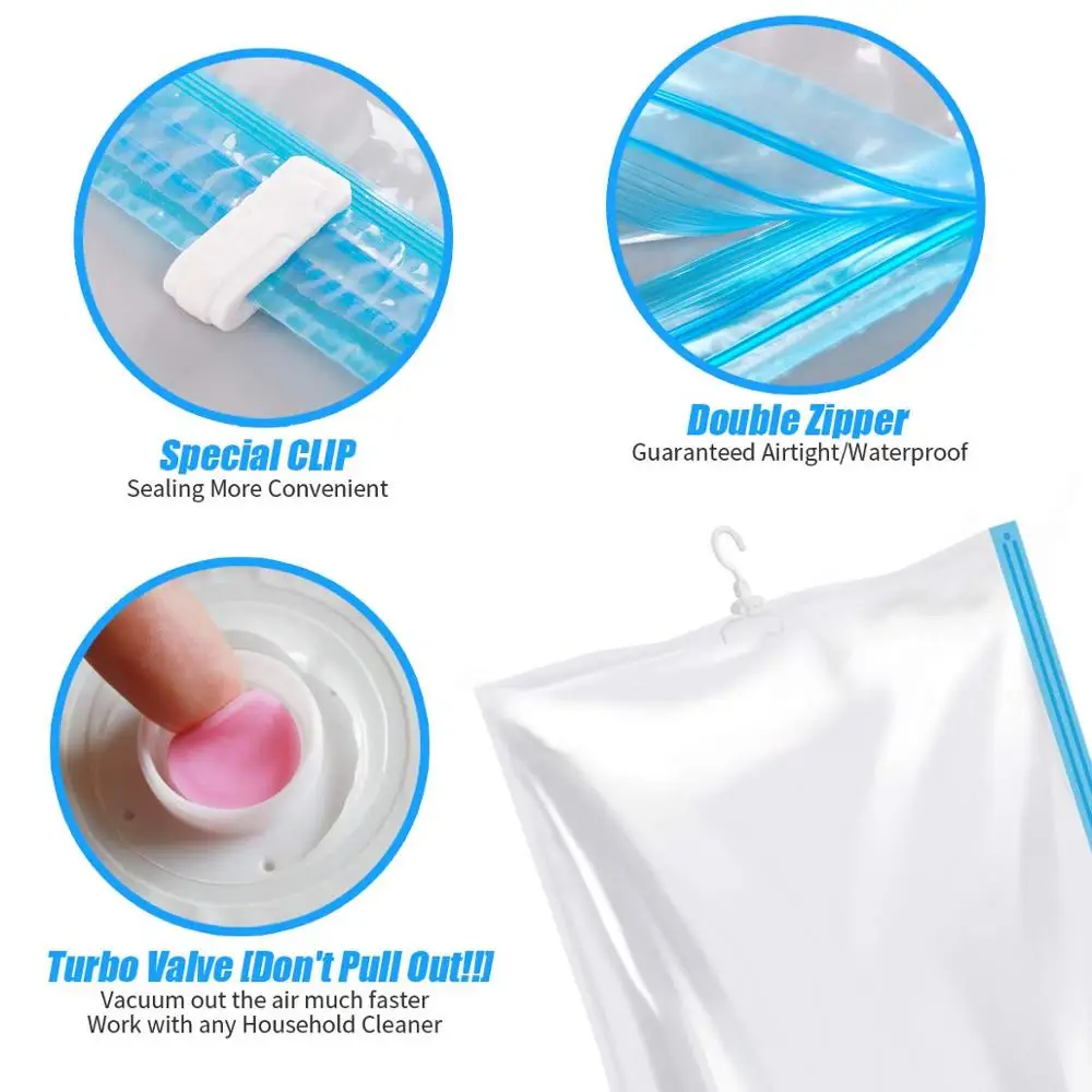 Hanging Vacuum Space Saver Bags for Clothes Dress, Winter Coats Garment Vacuum Storage Bag Save 80% More Space