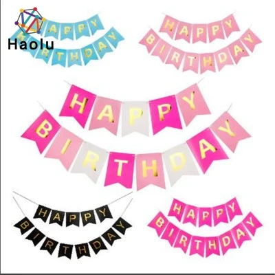 Baby Shower Decoration Paper Bunting Banners Flags Happy Birthday Banner Kid Birthday Party Supplies