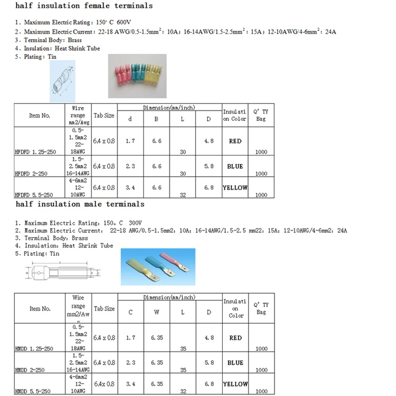 QWT 270PCS insulated female crimp spade ring butt heat Shrink wire connectors terminals kit