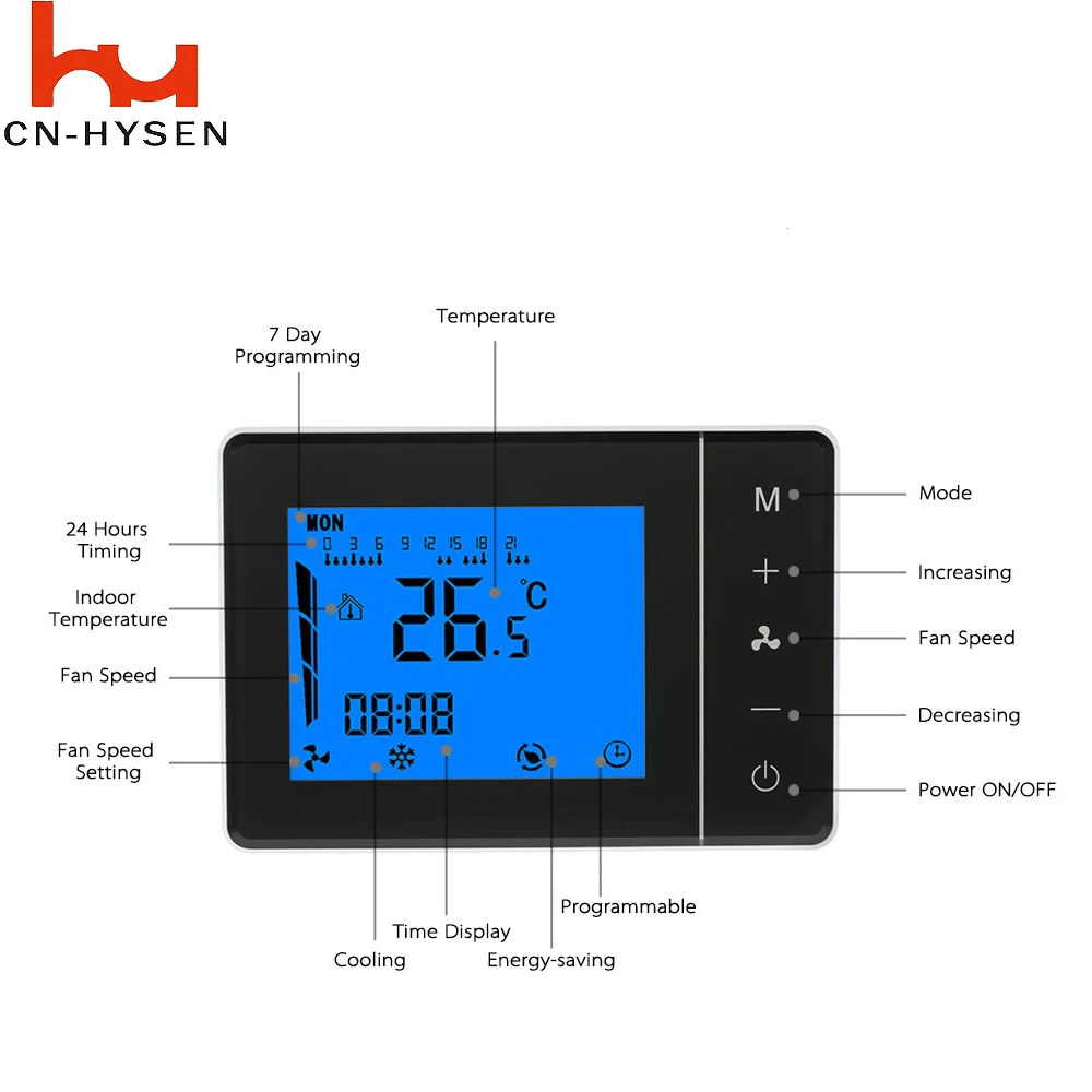 Термостат для охлаждения/отопления с ИК-пультом дистанционного управления вентилятором регулируемого домашнего