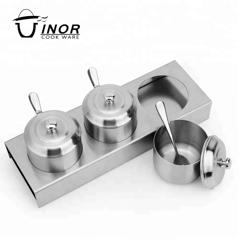 china factory round sugar bowl 304 stainless steel spice jar set with metal lids