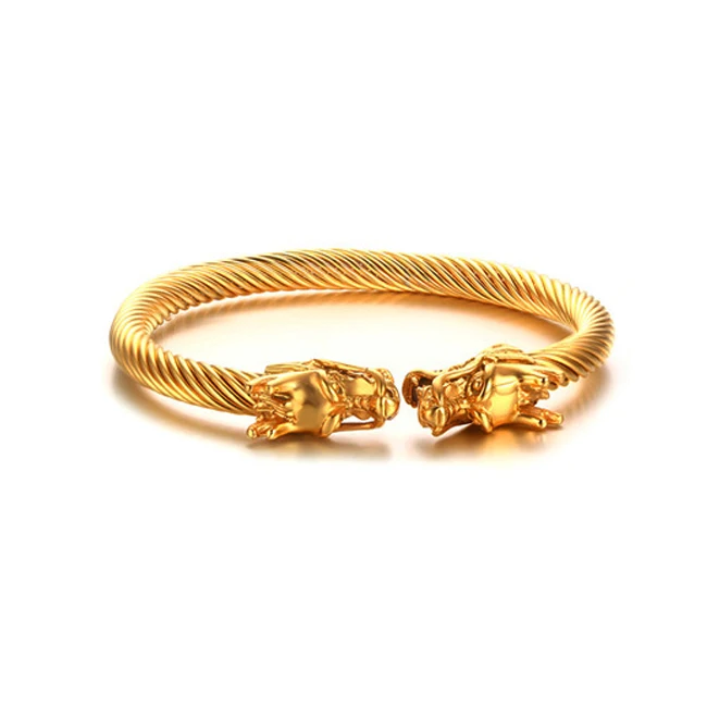 Manufacturers direct wholesale 10MM stainless steel wiya Dragon head open bracelet punk man bracelet