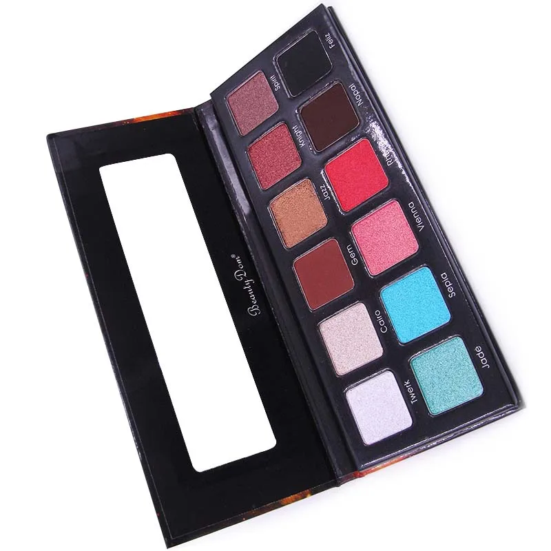OEM 12 Colours Professional Cosmetics Waterproof Glitter Makeup Eyeshadow Palette with Private Label