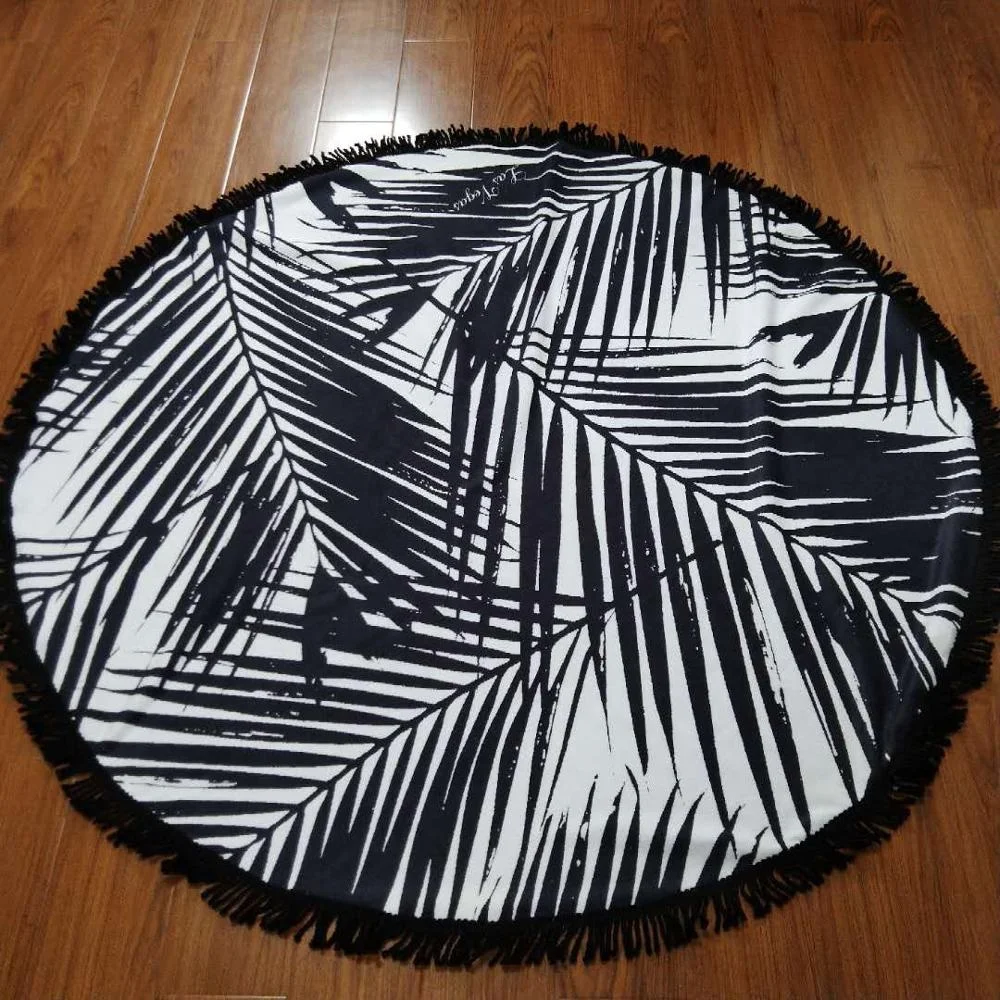 
personalized recycled round microfiber printed beach towel made from recycled fabric with tassel <span style=