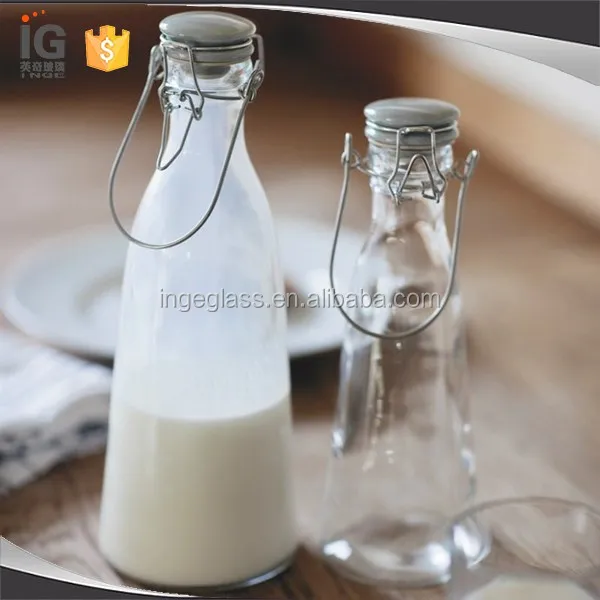 Retro glass milk bottle with seal ceramic clip top lid