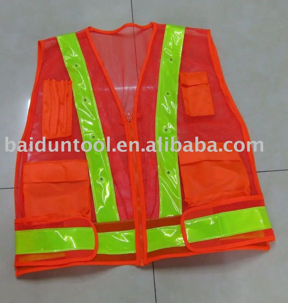
flashing LED Reflective safety clothes/16pcs led light safety jacket/mesh fabirc safety vest with led lights 