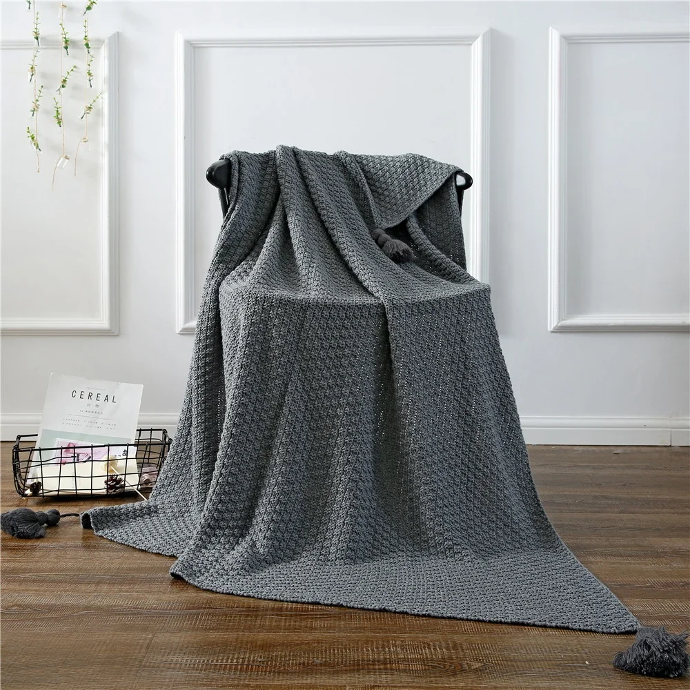 Bedroom decor Boho bedding Knit Thick Cotton Throw Blanket with Tassels
