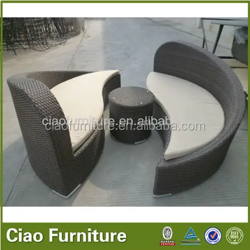 Outdoor garden sunbed rattan yin yang daybed lounge furniture