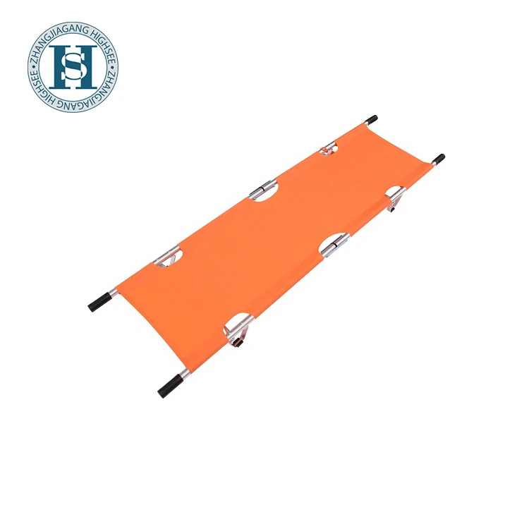 
HS-B004 Hot Selling High Quality Orange Oxford Fabric Military Metal 2 Folding Aluminum Alloy Emergency Rescue Stretcher 
