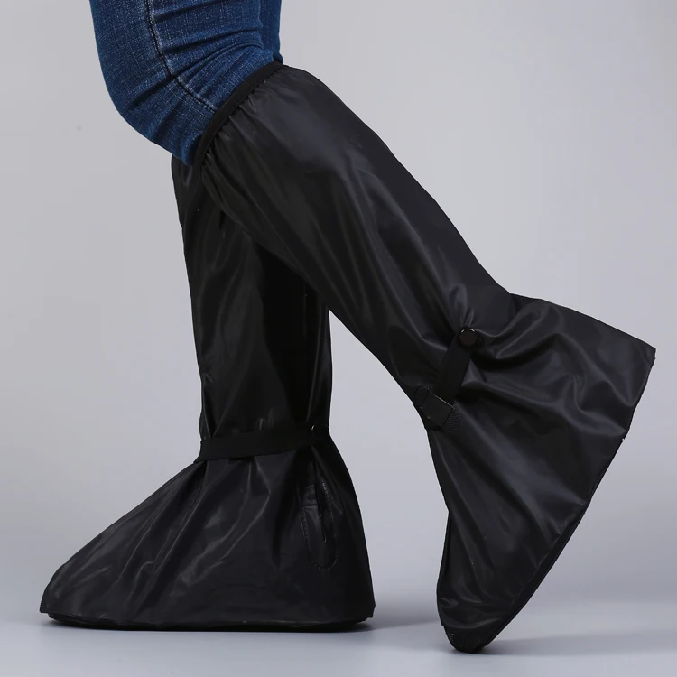 Black Waterproof Men Adjustable Fabric Pvc Motorcycle Rain Boots Cover For Rain with reflector