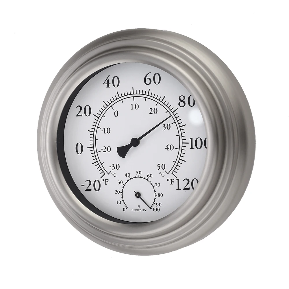 Metal Wall Round Stainless Steel Analog Thermometer and Hygrometer