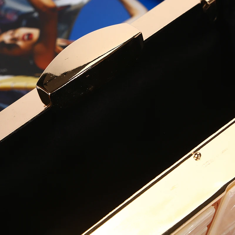 Factory direct wholesale whole metal frame acrylic evening bag brand new twill lining box clutches for women party prom banquet