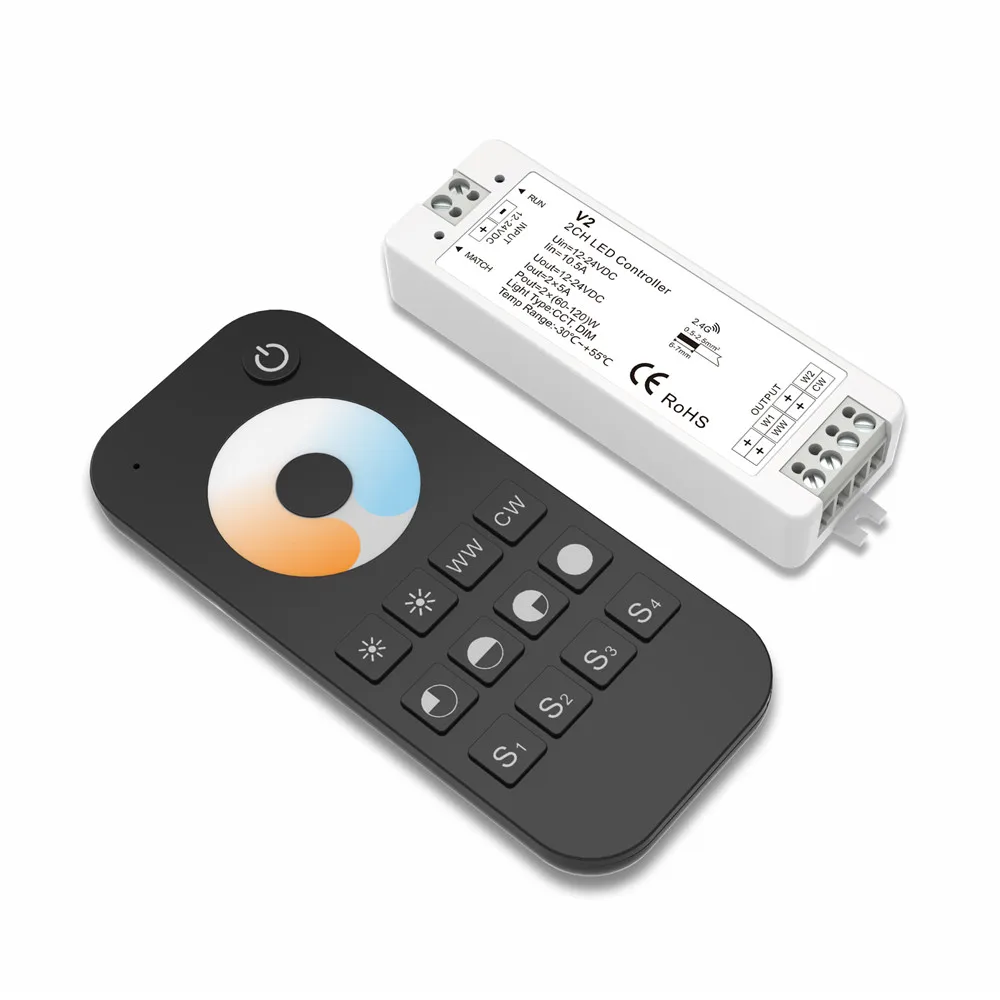 Skydance 10A 12-24V  RF 2.4G Wireless CCT LED Controller & remote control Dual led dimmers kit for Led strip