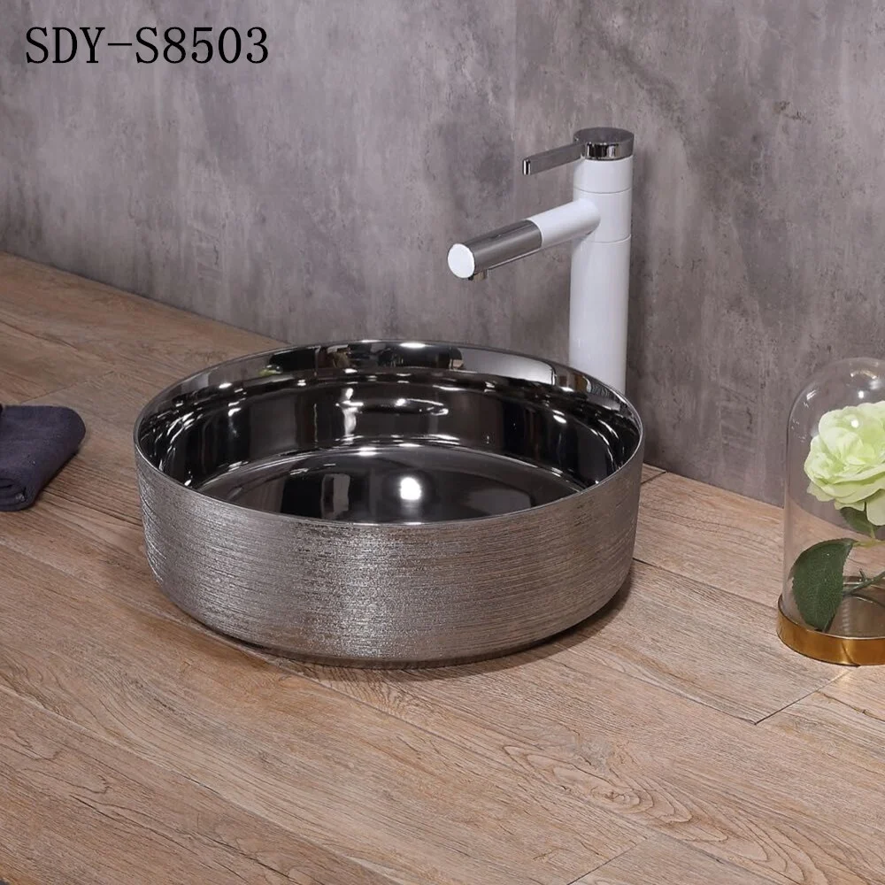 bathroom small size ceramic gold color wash sink hand made Wire drawing wash basin
