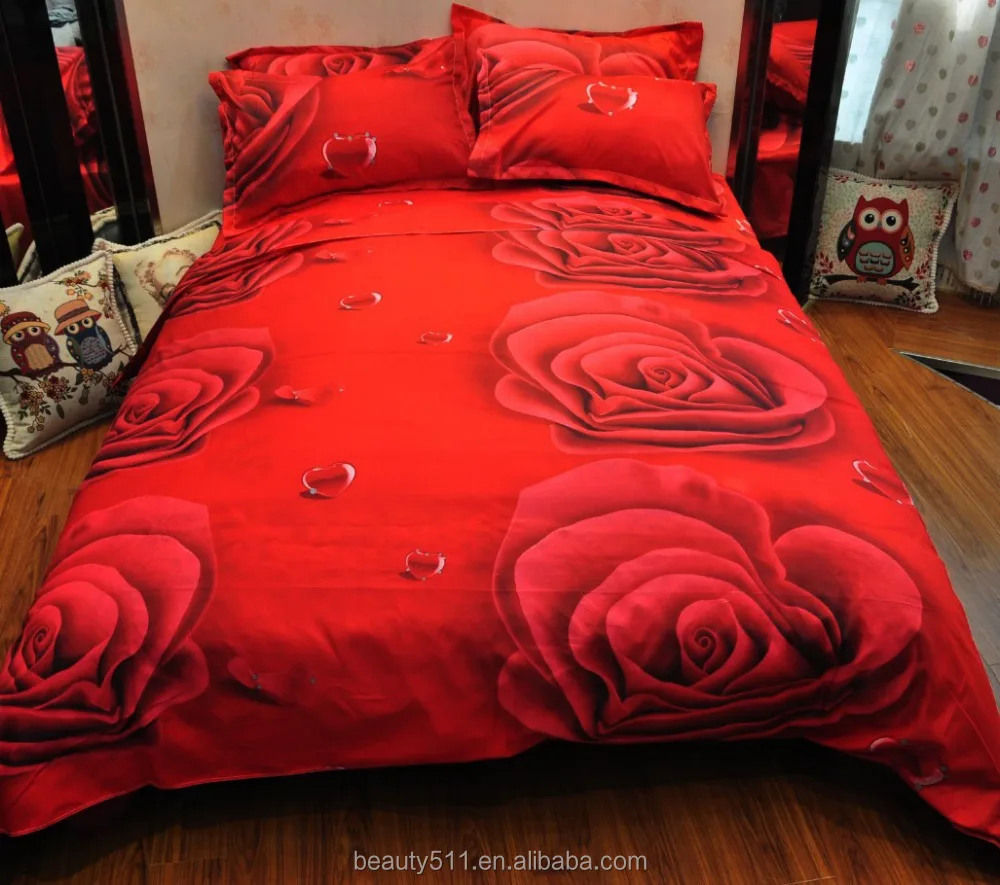 Wedding big flower latest design bed sheets set hot sales 3d beding set romantic design in rose pattern 3d bedding set BS126