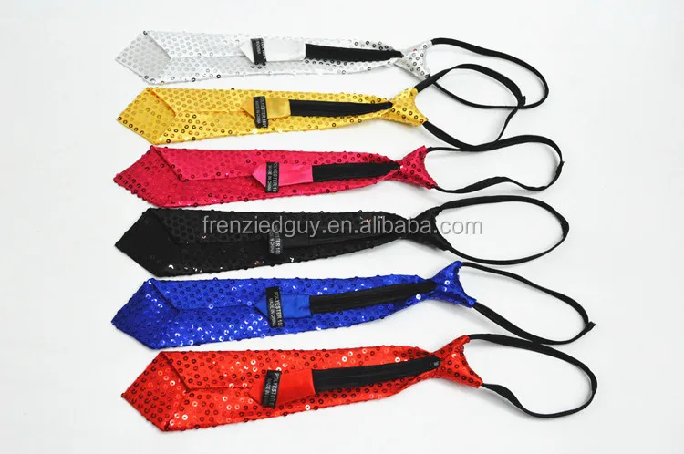 Adjustable Disco Sparkly Sequin Neck Party tie With Zipper For Party Favor