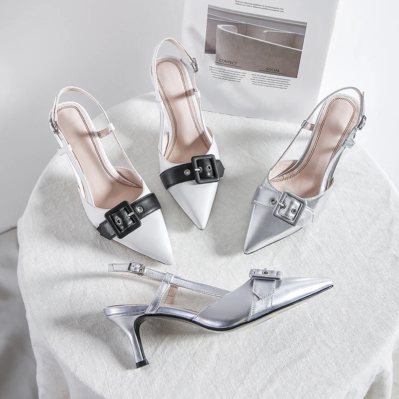 WETKISS Chengdu Shoes Factory Handmade Thin High Heels Women Dress Shoes Metallic Leather Pumps Slingbacks Pumps Shoes Women Job