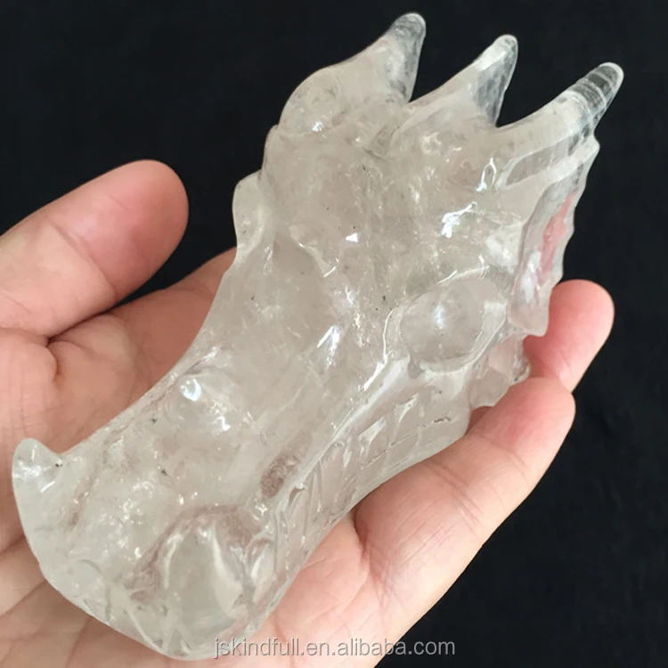 Оптовая продажа, высокое качество, ручная резьба, натуральный прозрачный кварцевый кристалл, голова дракона, черепа для украшения