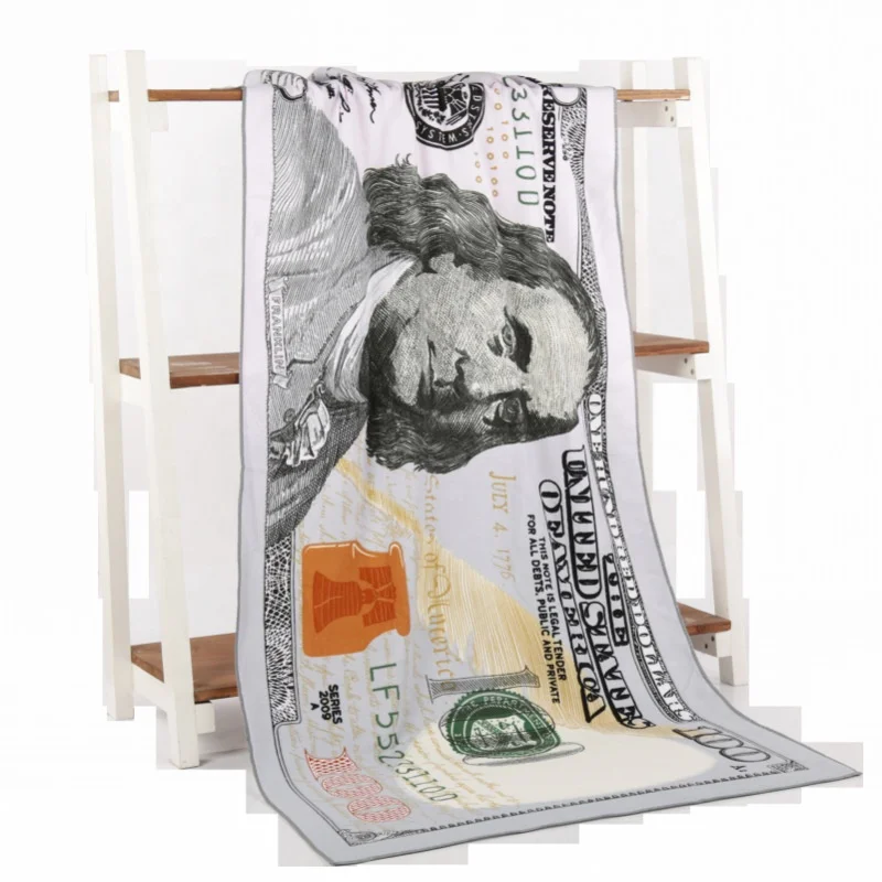 Оптовая продажа, пляжное полотенце из микрофибры с цифровой печатью долларов США