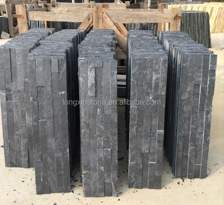 China cheap black slate stone wall decoration tiles 150X600 mm