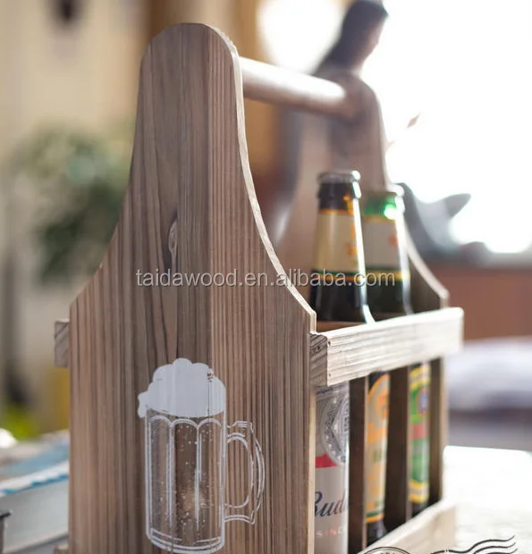 rustic wooden beer bottle glass carrier